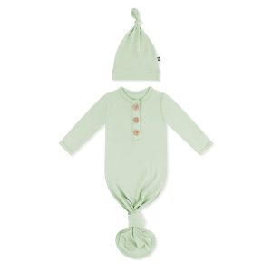 Knotted Day Gown with Hat Set in Basil