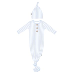 Knotted Day Gown with Hat Set in Small Mist Stripe