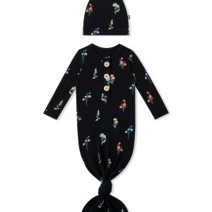Knotted Day Gown with Hat Set in Midnight Wildflower