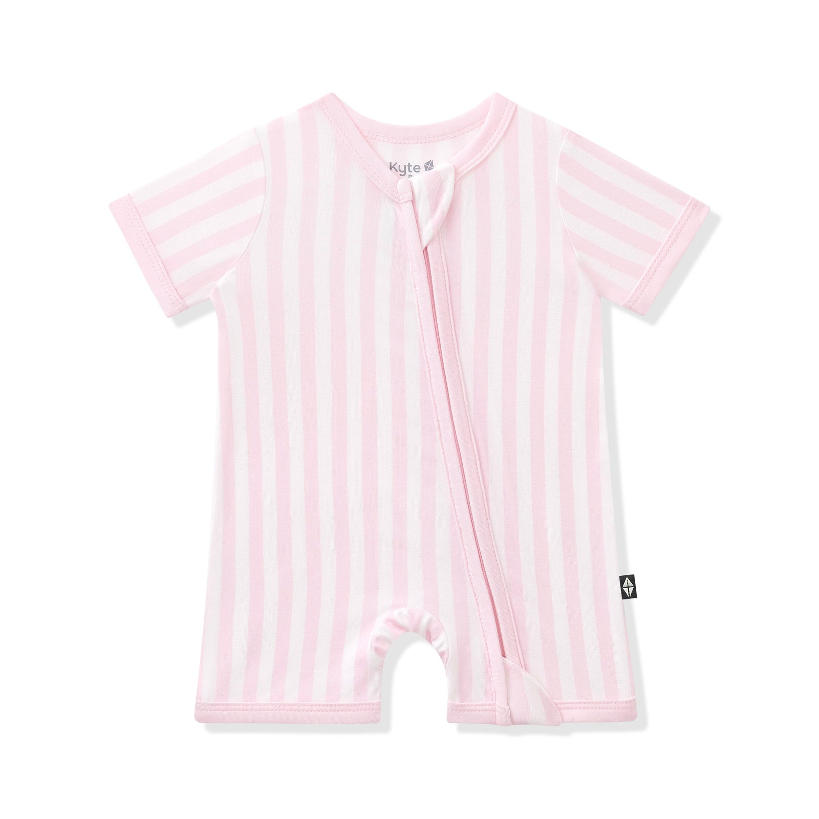 Zipper Shortall Romper in Small Sakura Stripe - Image 2