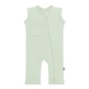 Zippered Sleeveless Romper in Basil