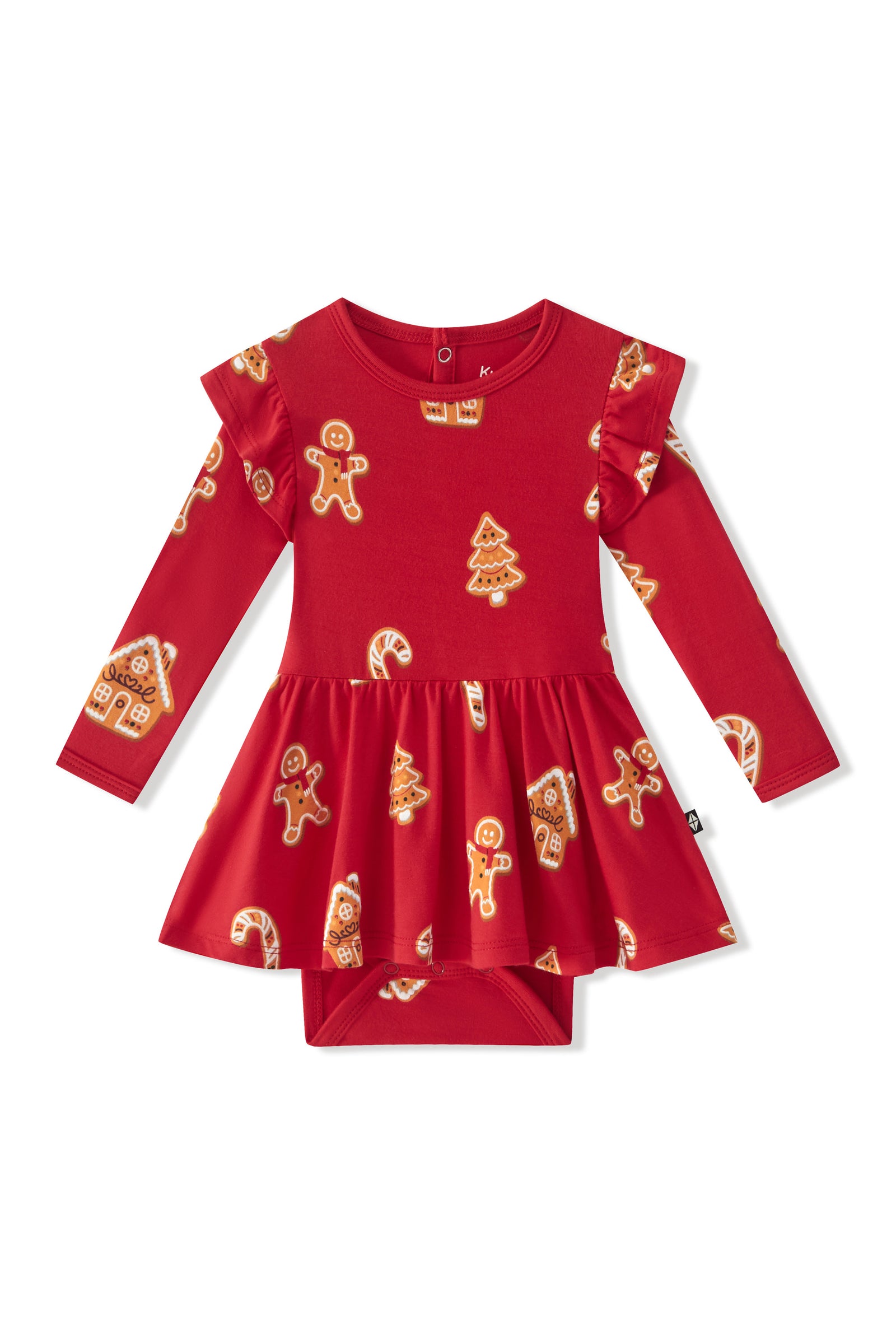 Long Sleeve Twirl Bodysuit Dress in Gingerbread - Image 2