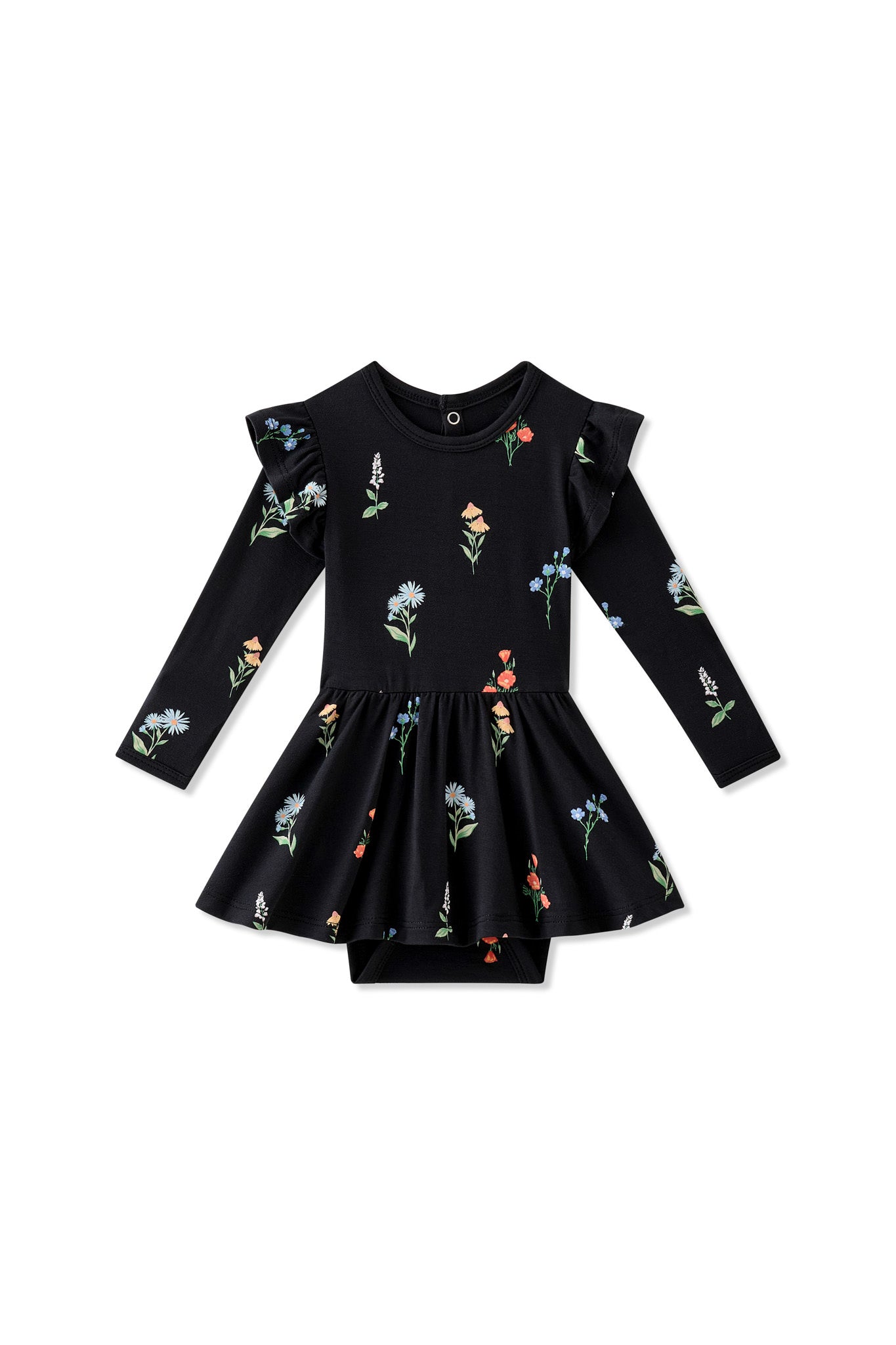 Long Sleeve Twirl Bodysuit Dress in Midnight Wildflower - Image 2