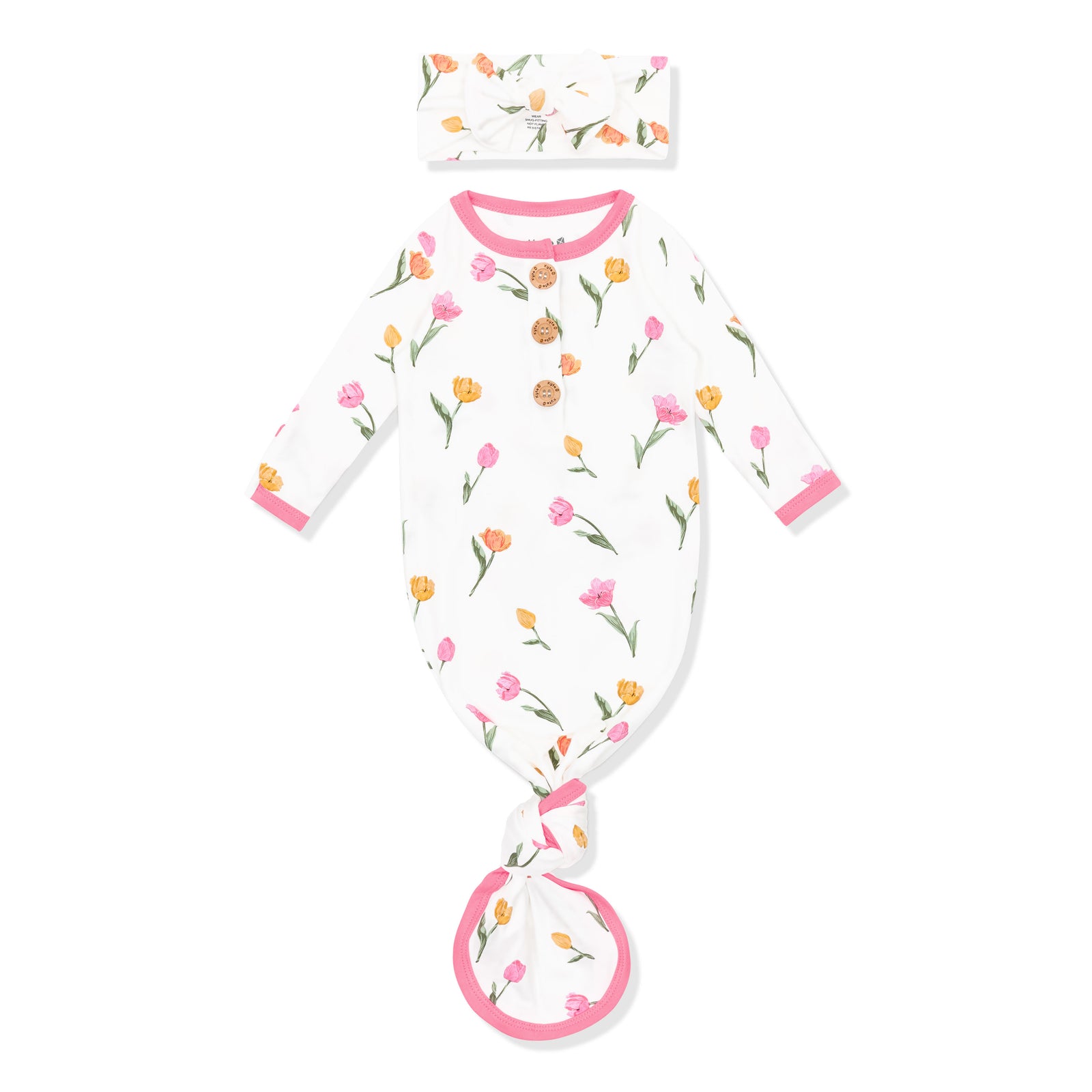 Knotted Day Gown with Bow Set Set in Tulip - Image 2