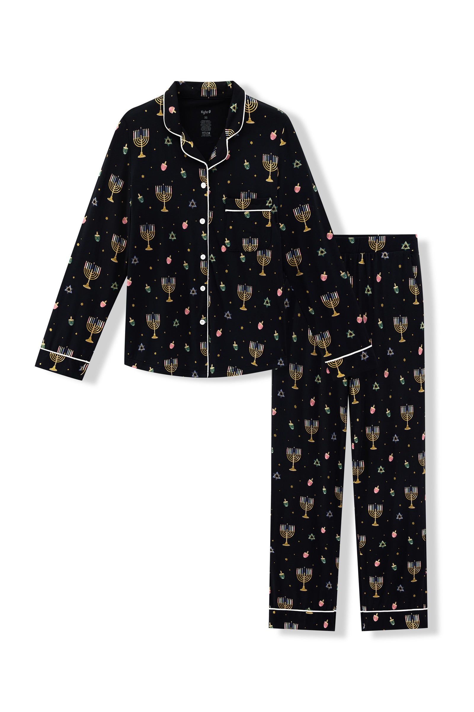 Long-Sleeved Women's Pajama Set in Hanukkah Nights - Image 2