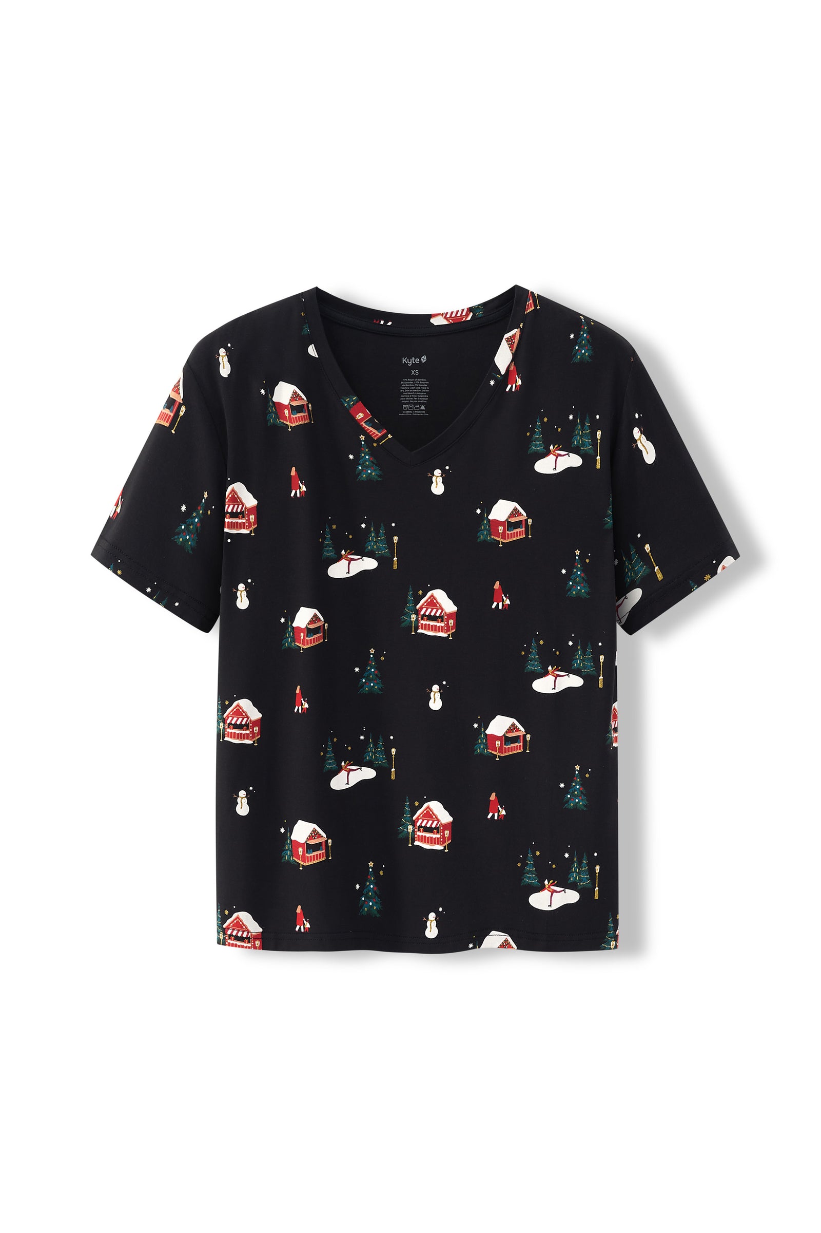 Women's Oversized V-Neck Tee in Winter Wonderland - Image 4