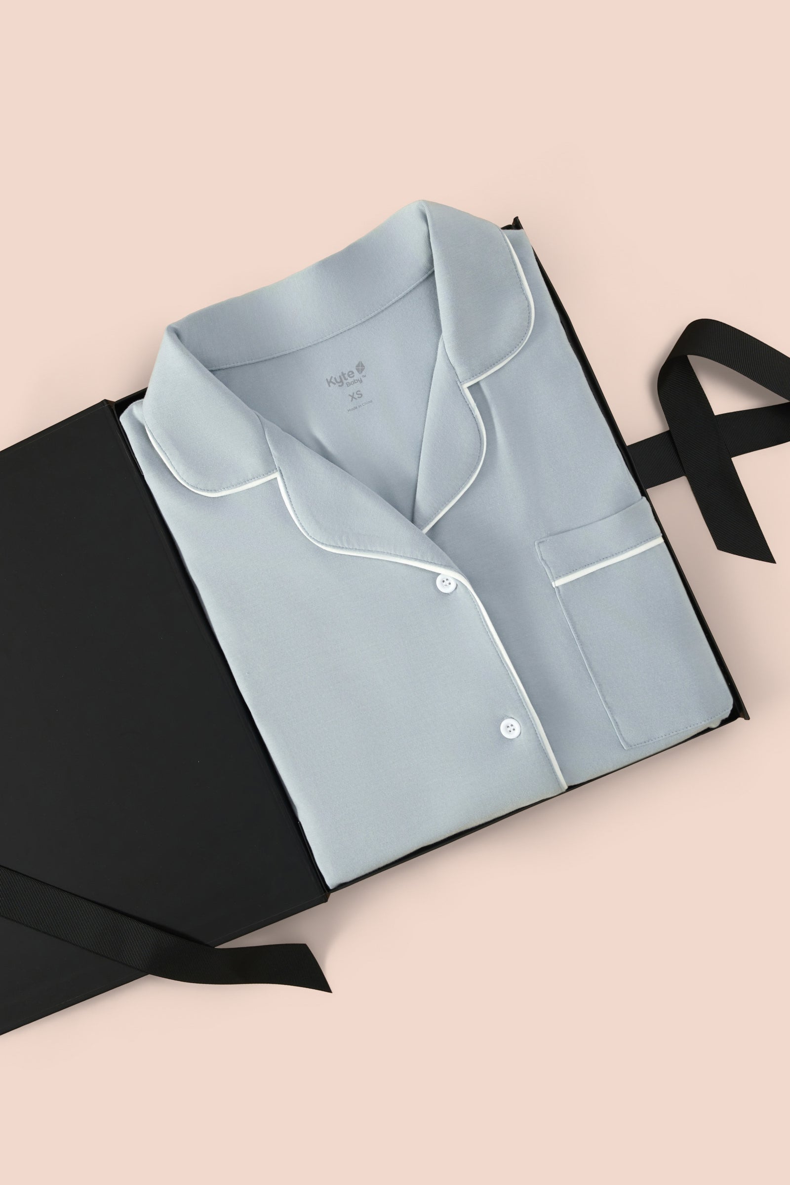 Women’s Short Sleeve Pajama Set in Fog with Cloud Trim - Image 7