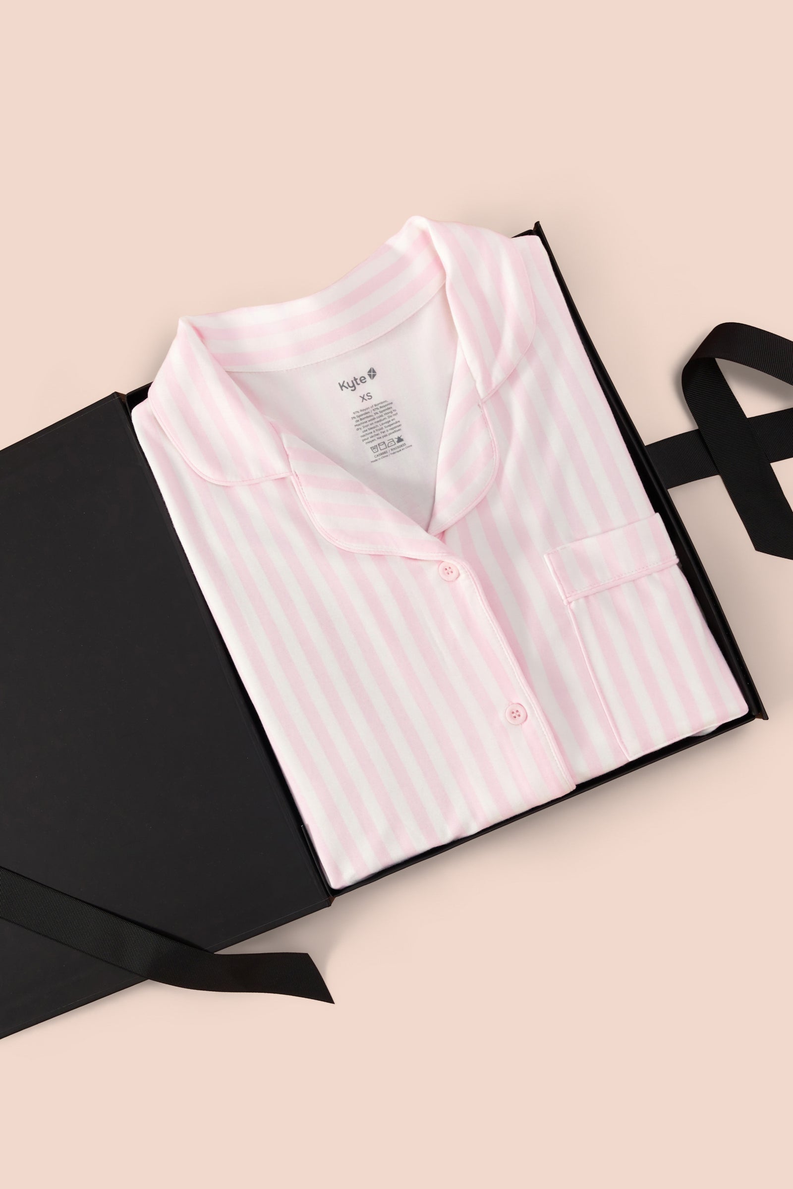 Women's Short Sleeve Cropped Pajama Set in Small Sakura Stripe - Image 6