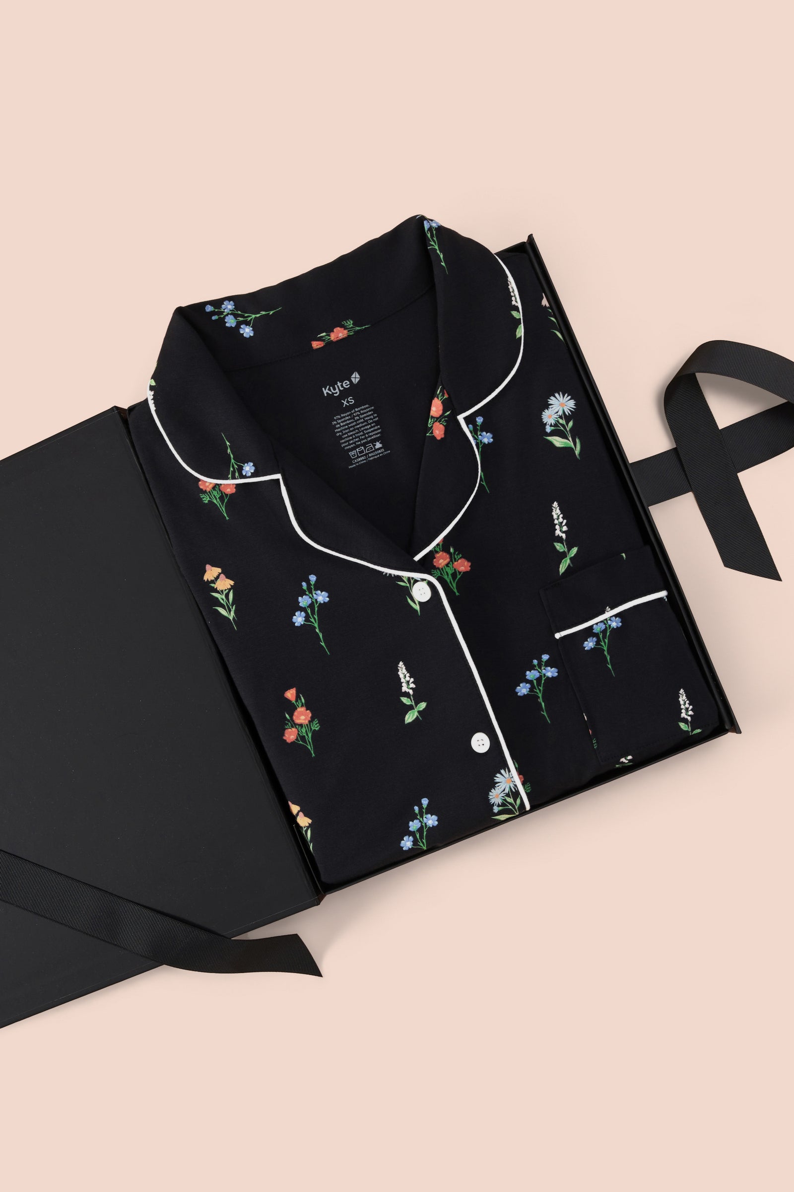 Women's Short Sleeve Cropped Pajama Set in Midnight Wildflower - Image 7