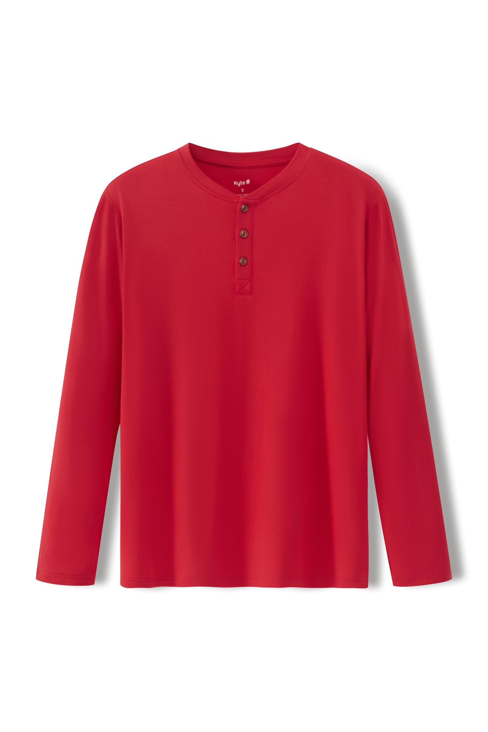Men's Long Sleeve Henley Top in Cardinal - Image 2