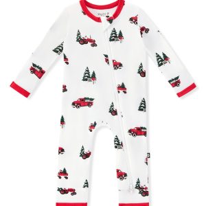 Zippered Romper in Holiday Tree Farm