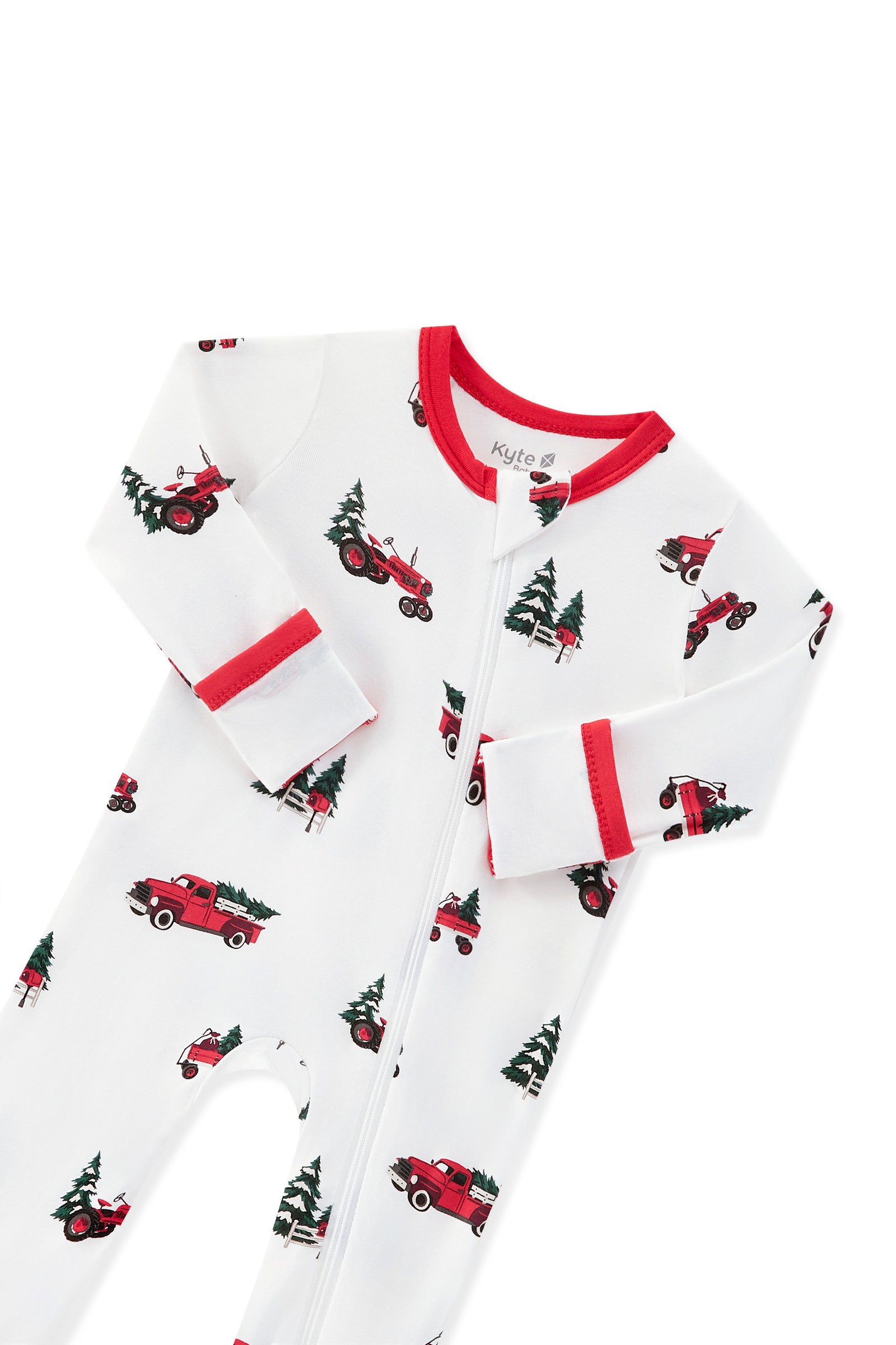 Zippered Romper in Holiday Tree Farm - Image 4
