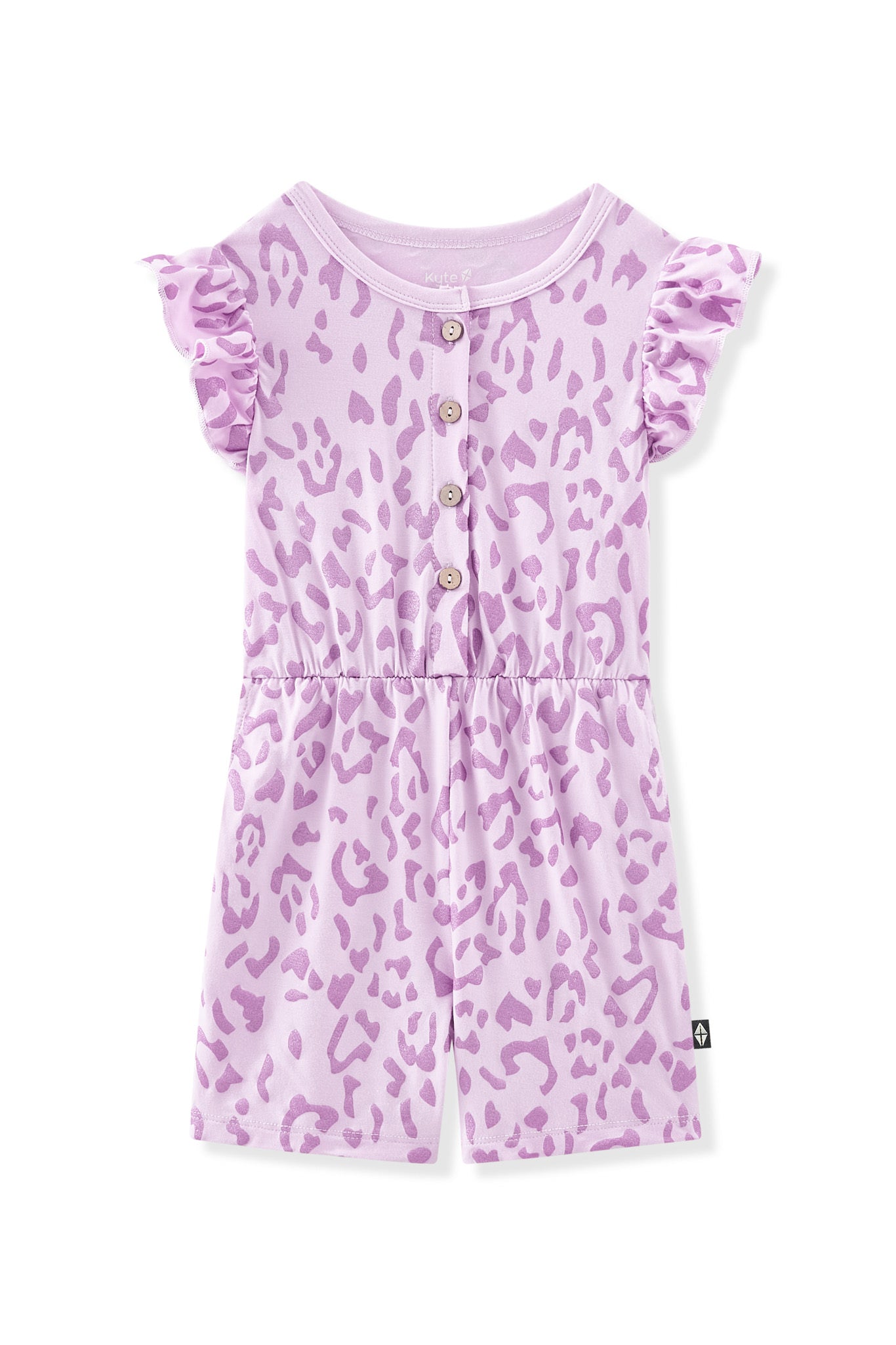 Flutter Sleeve Romper in Thistle Leopard - Image 2