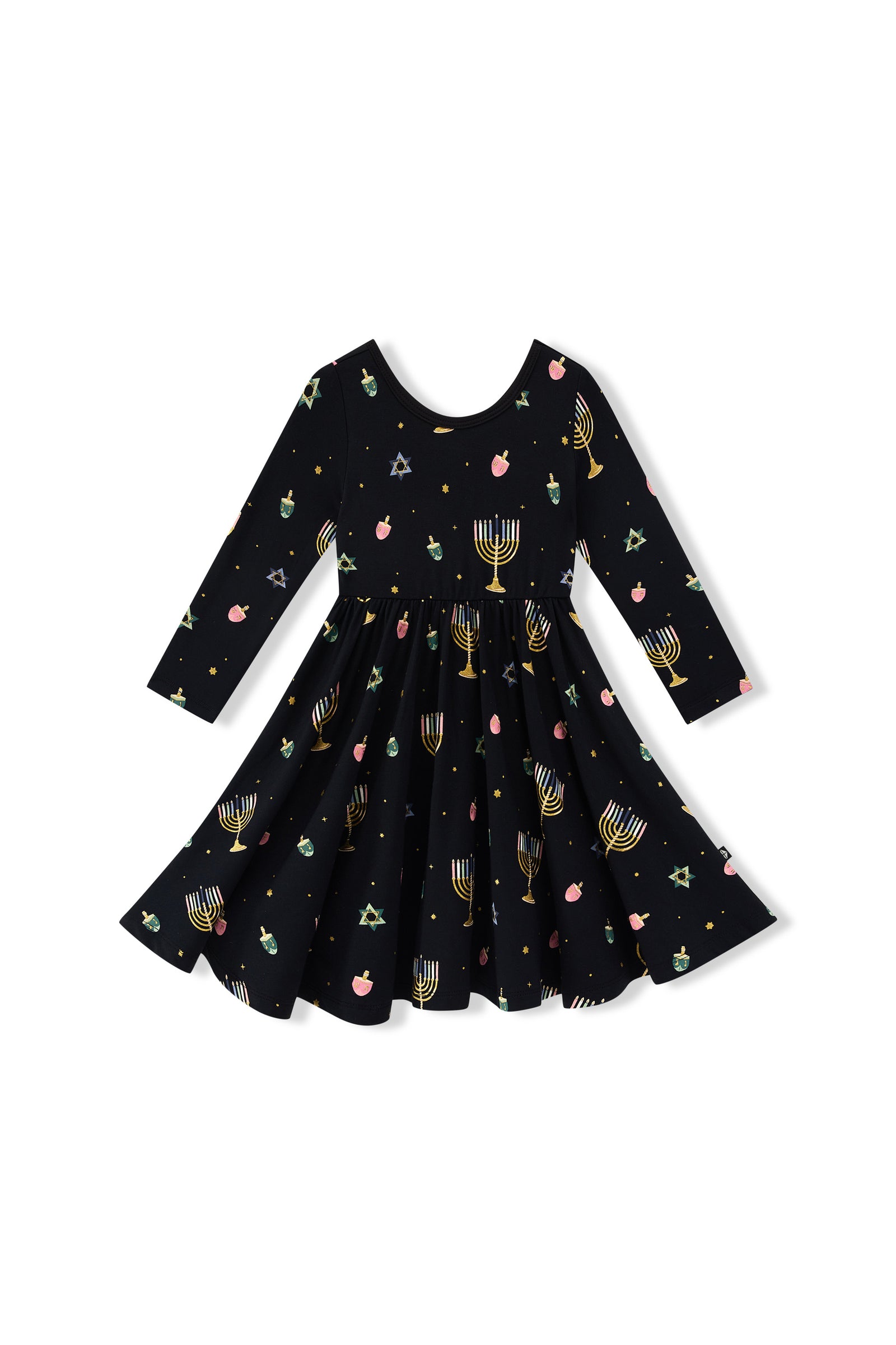 Long Sleeve Twirl Dress in Hanukkah Nights