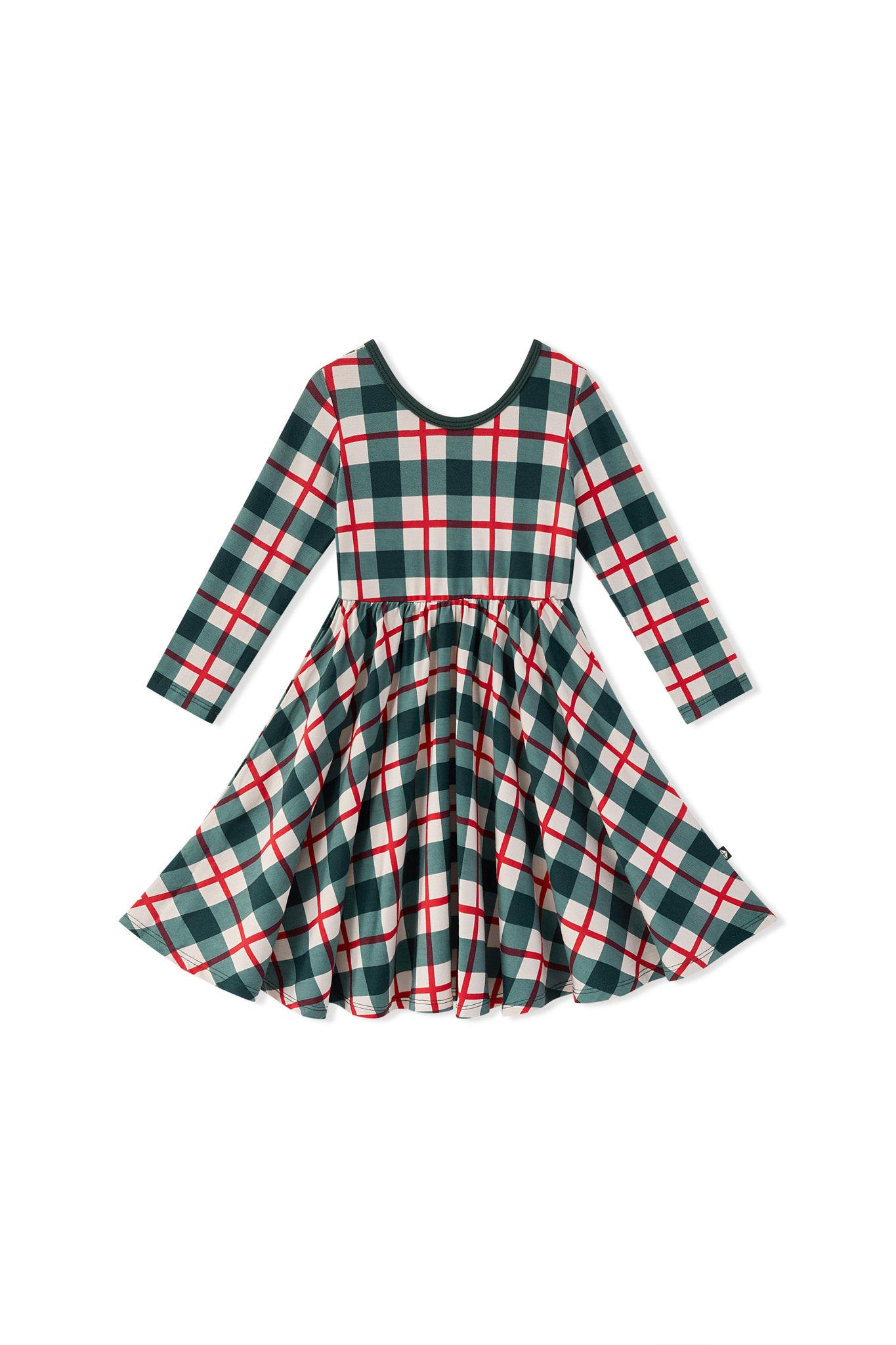 Long Sleeve Twirl Dress in Holiday Plaid - Image 2