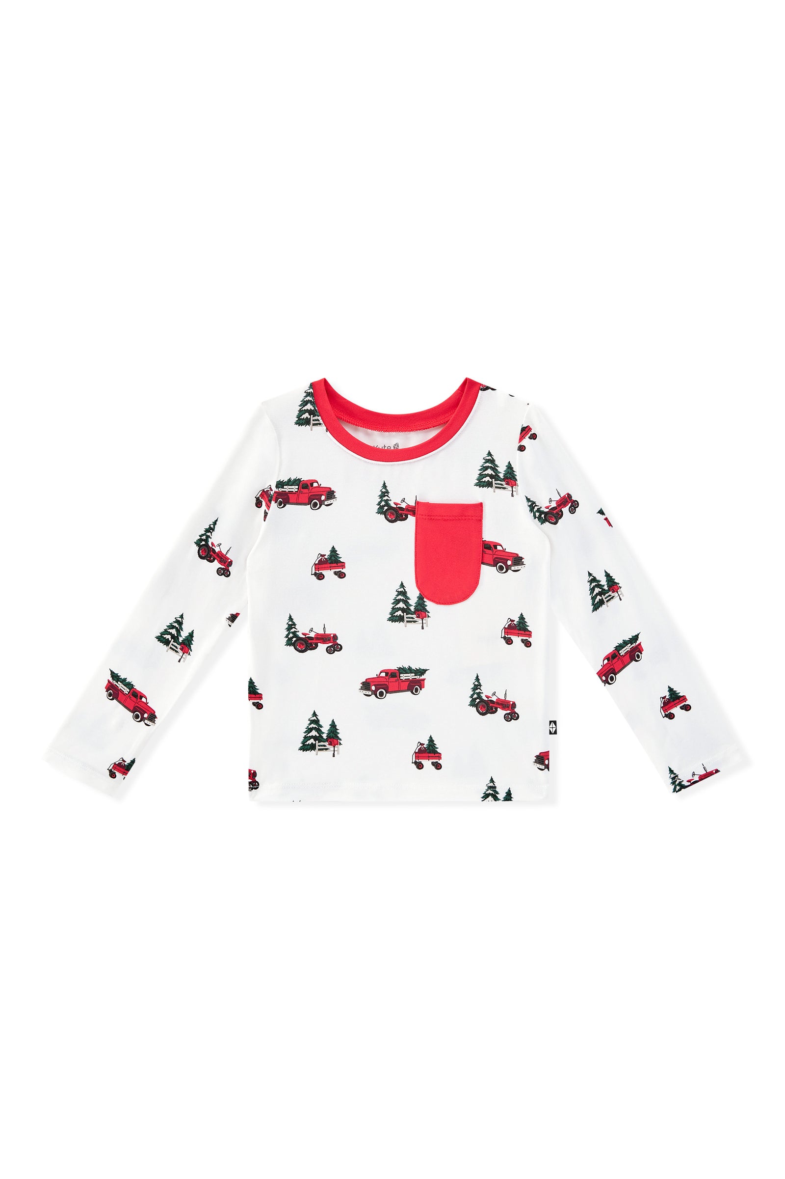 Long Sleeve Toddler Crew Neck Tee in Holiday Tree Farm - Image 2