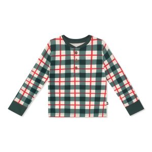 Long Sleeve Toddler Henley Tee in Holiday Plaid