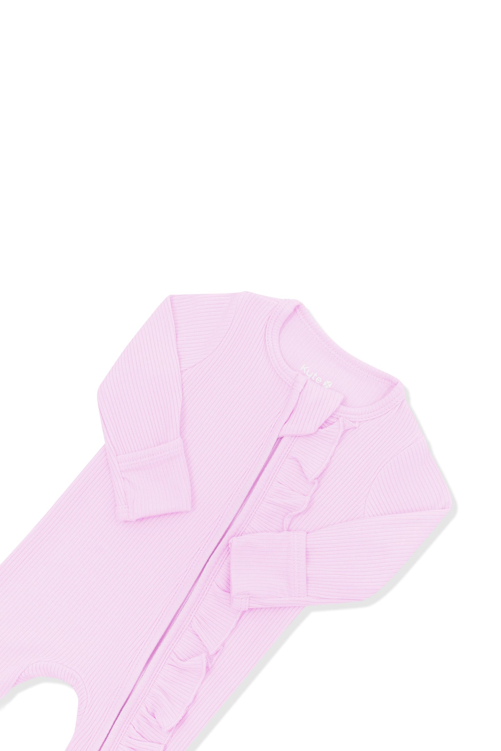 Ribbed Ruffle Zipper Footie in Thistle - Image 6