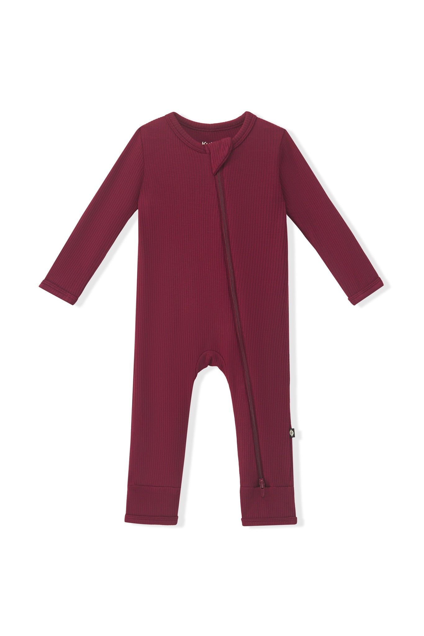 Ribbed Zipper Romper in Burgundy - Image 2