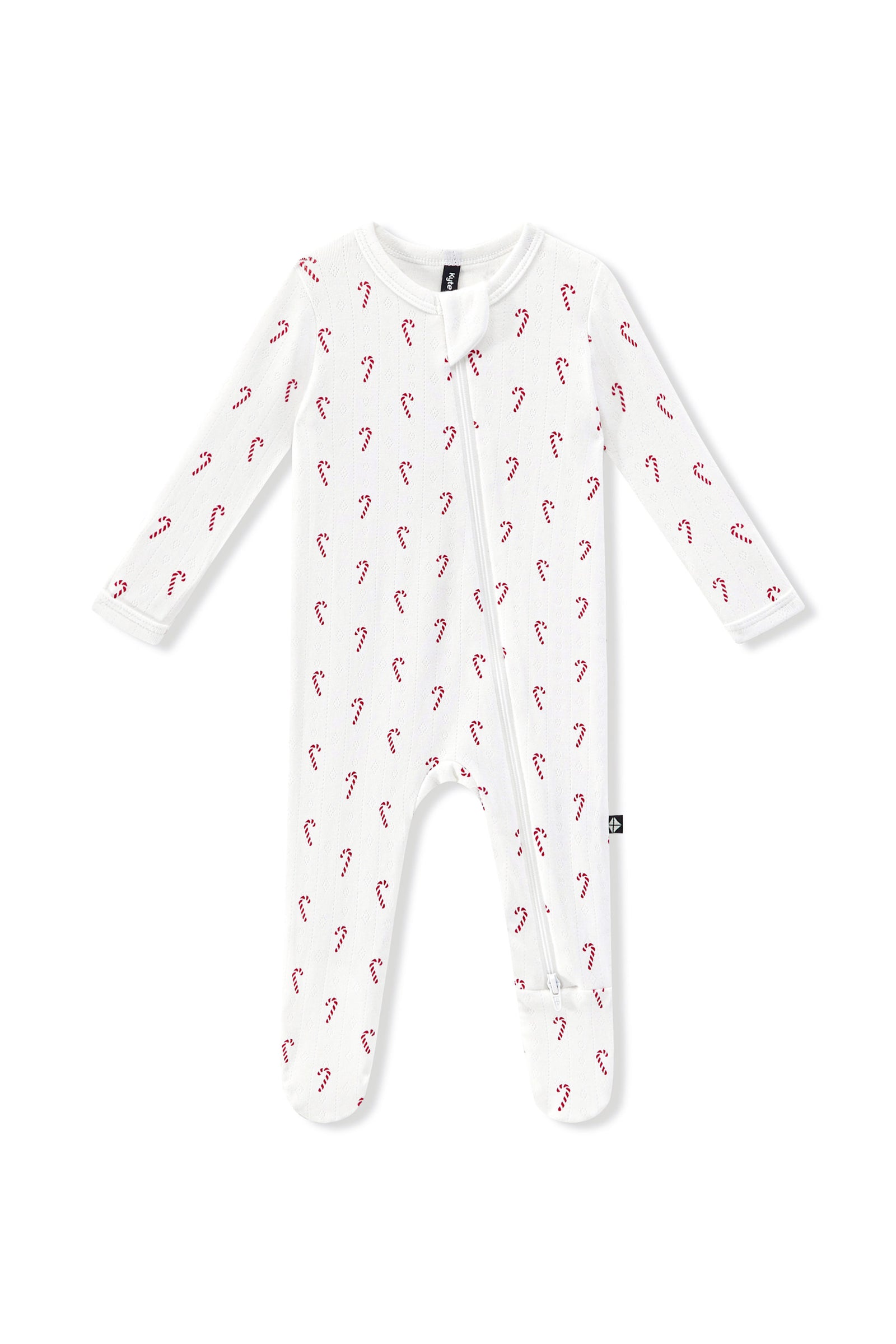 Pointelle Zippered Footie in Candy Cane - Image 2