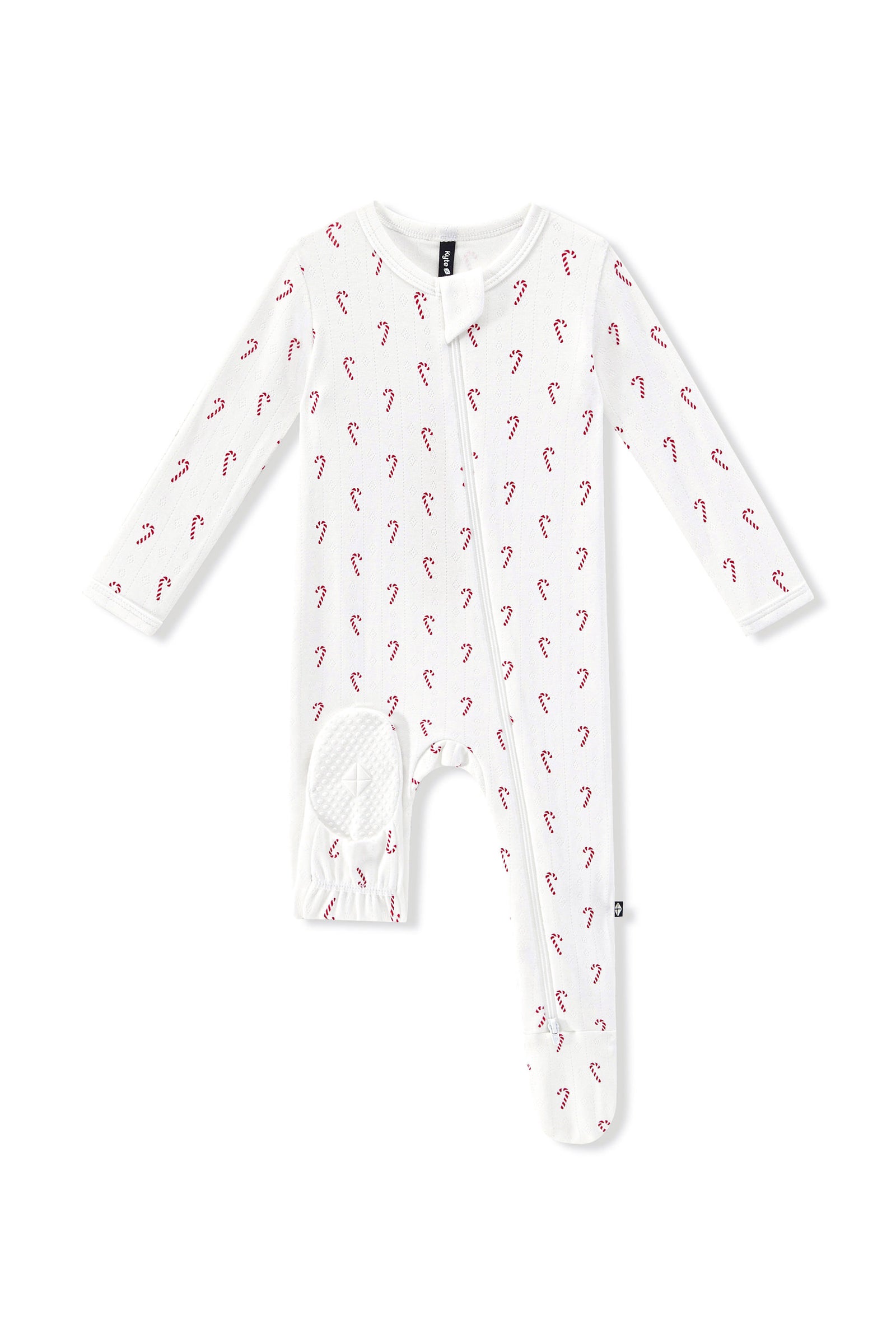 Pointelle Zippered Footie in Candy Cane - Image 4