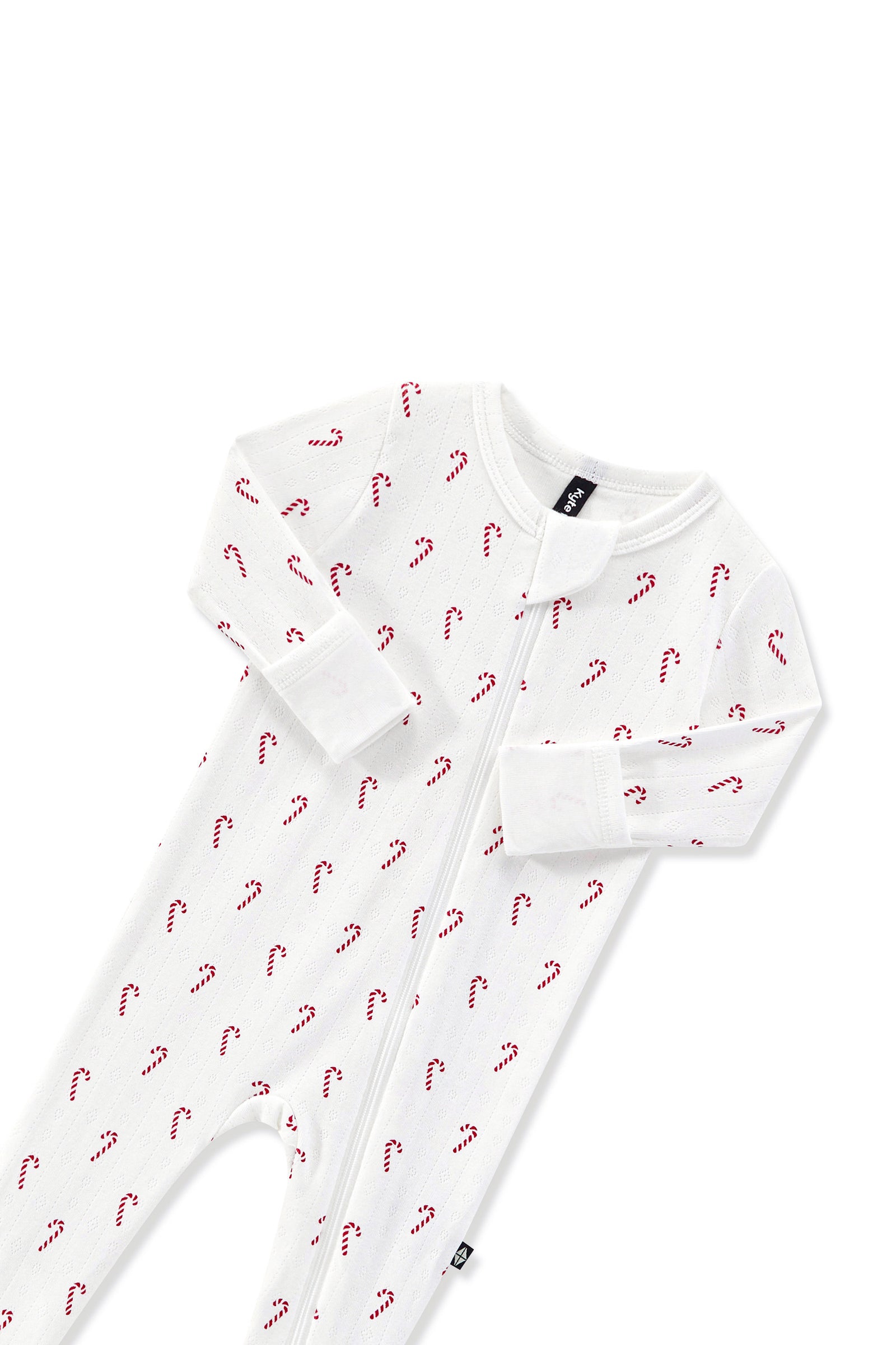 Pointelle Zippered Footie in Candy Cane - Image 5
