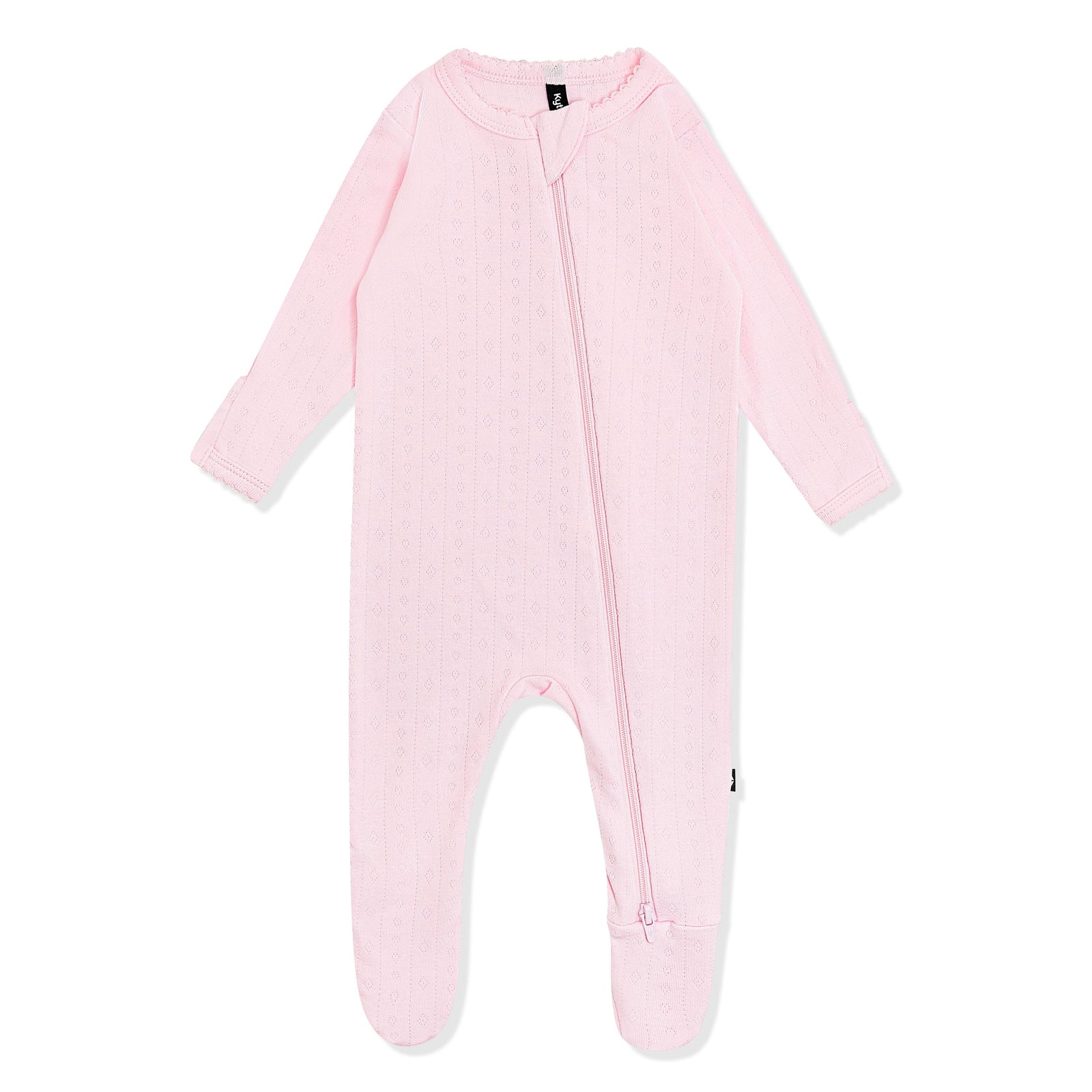 Pointelle Zippered Footie in Sakura - Image 2