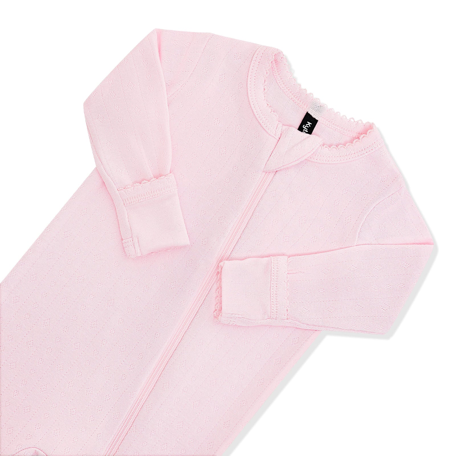 Pointelle Zippered Footie in Sakura - Image 6