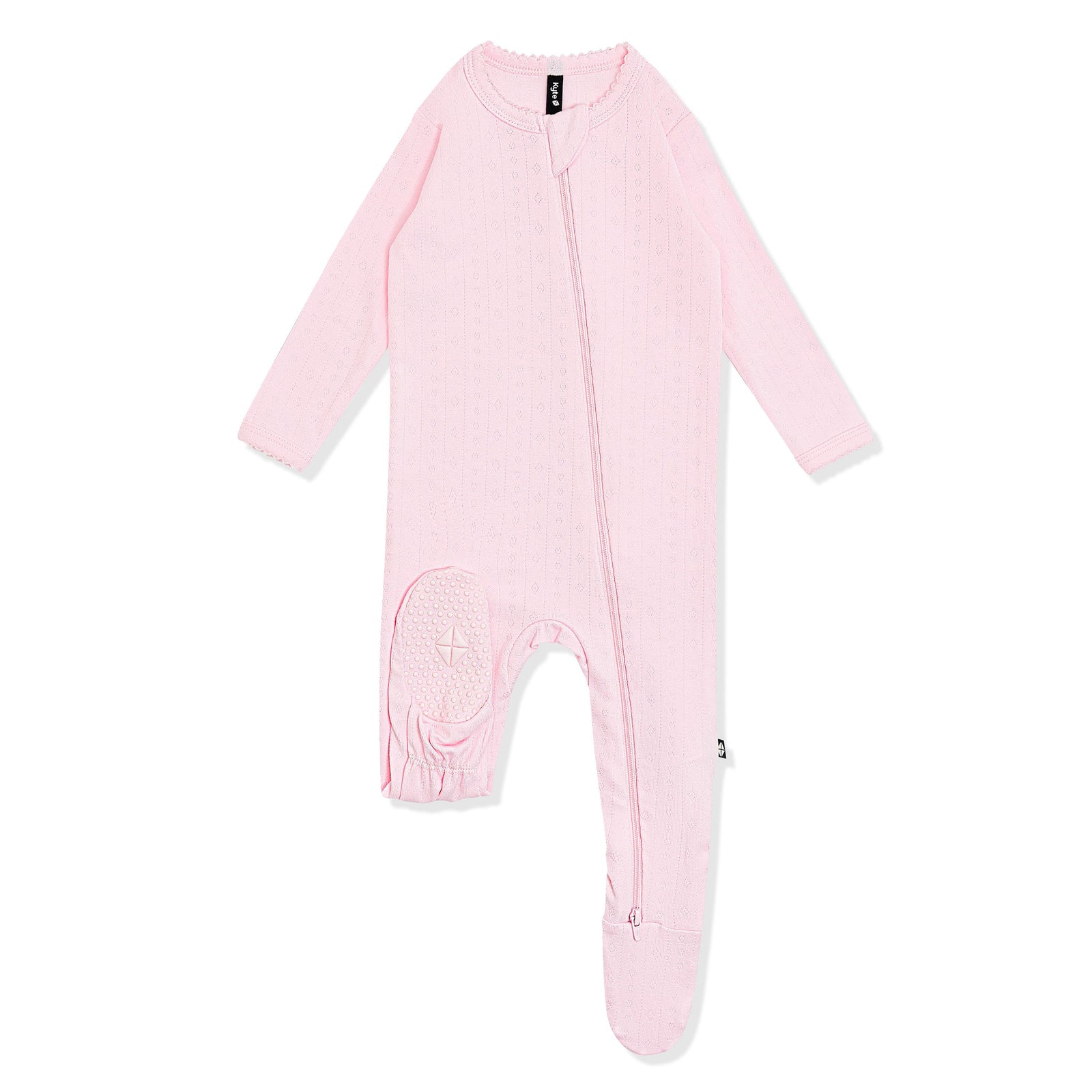 Pointelle Zippered Footie in Sakura - Image 7