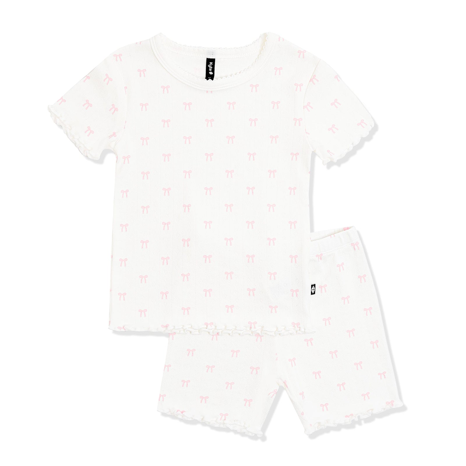 Pointelle Short Sleeve Set in Sweet Pink Bow - Image 3