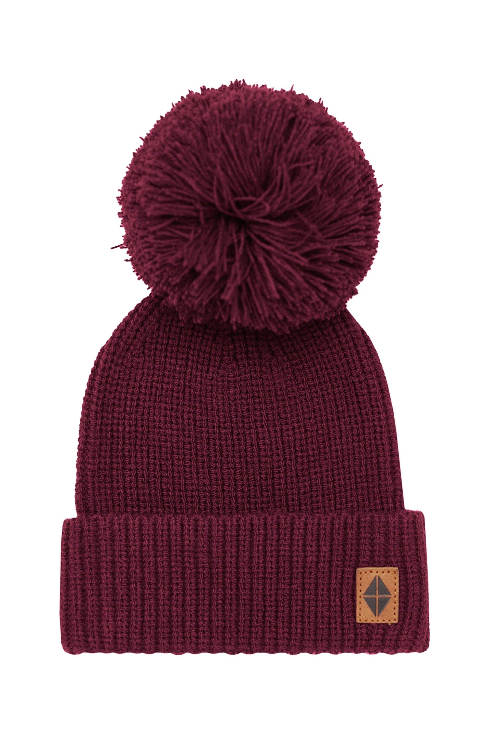 Chunky Knit Pom Beanie in Burgundy - Image 2
