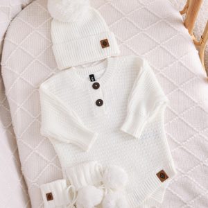 Chunky Knit Romper Set with Beanie & Booties in Cloud
