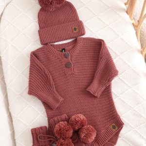 Chunky Knit Romper Set with Beanie & Booties in Ember