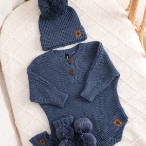 Chunky Knit Romper Set with Beanie & Booties in Oxford