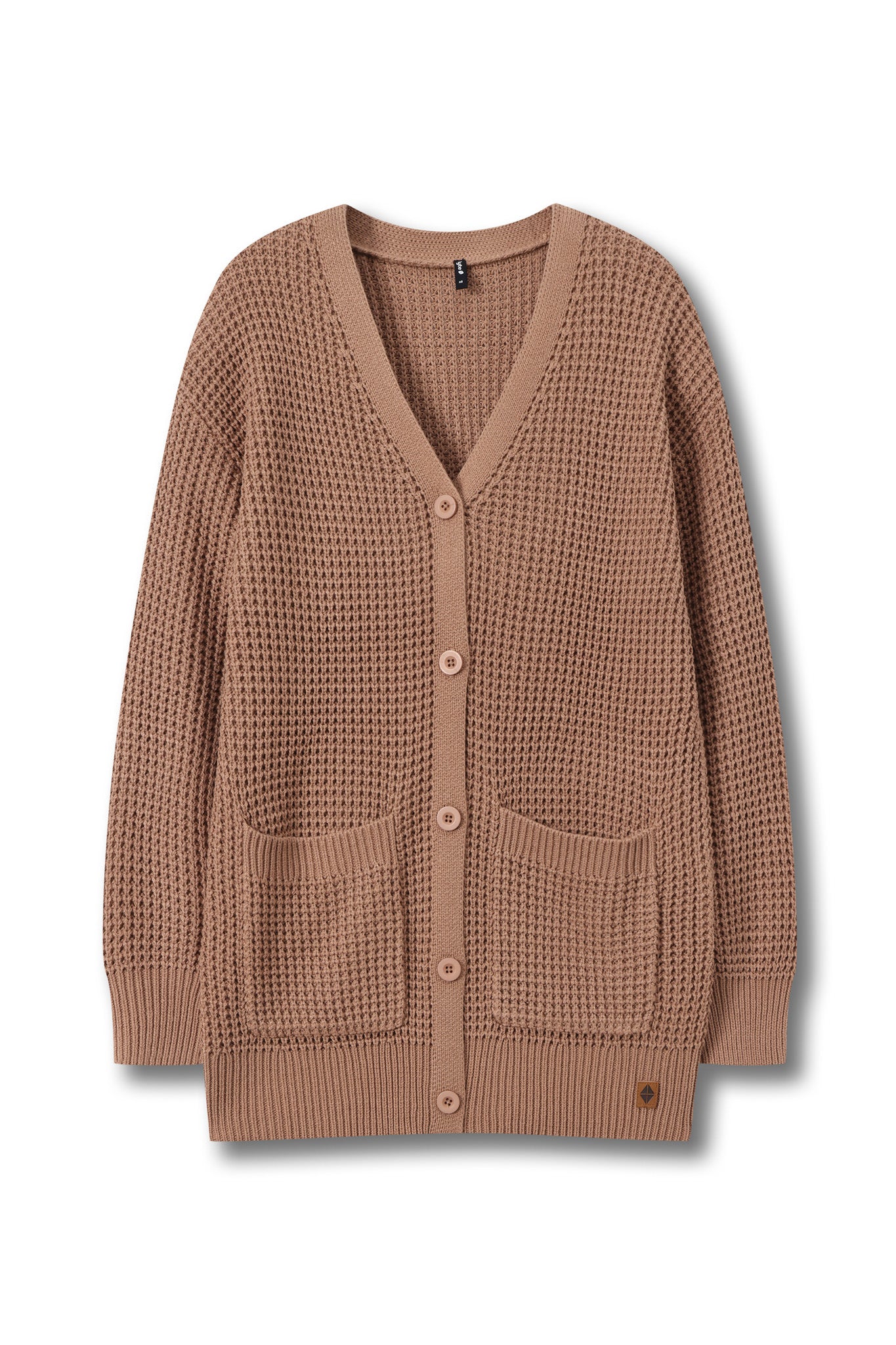Chunky Knit Women's Waffle Cardigan in Latte - Image 7
