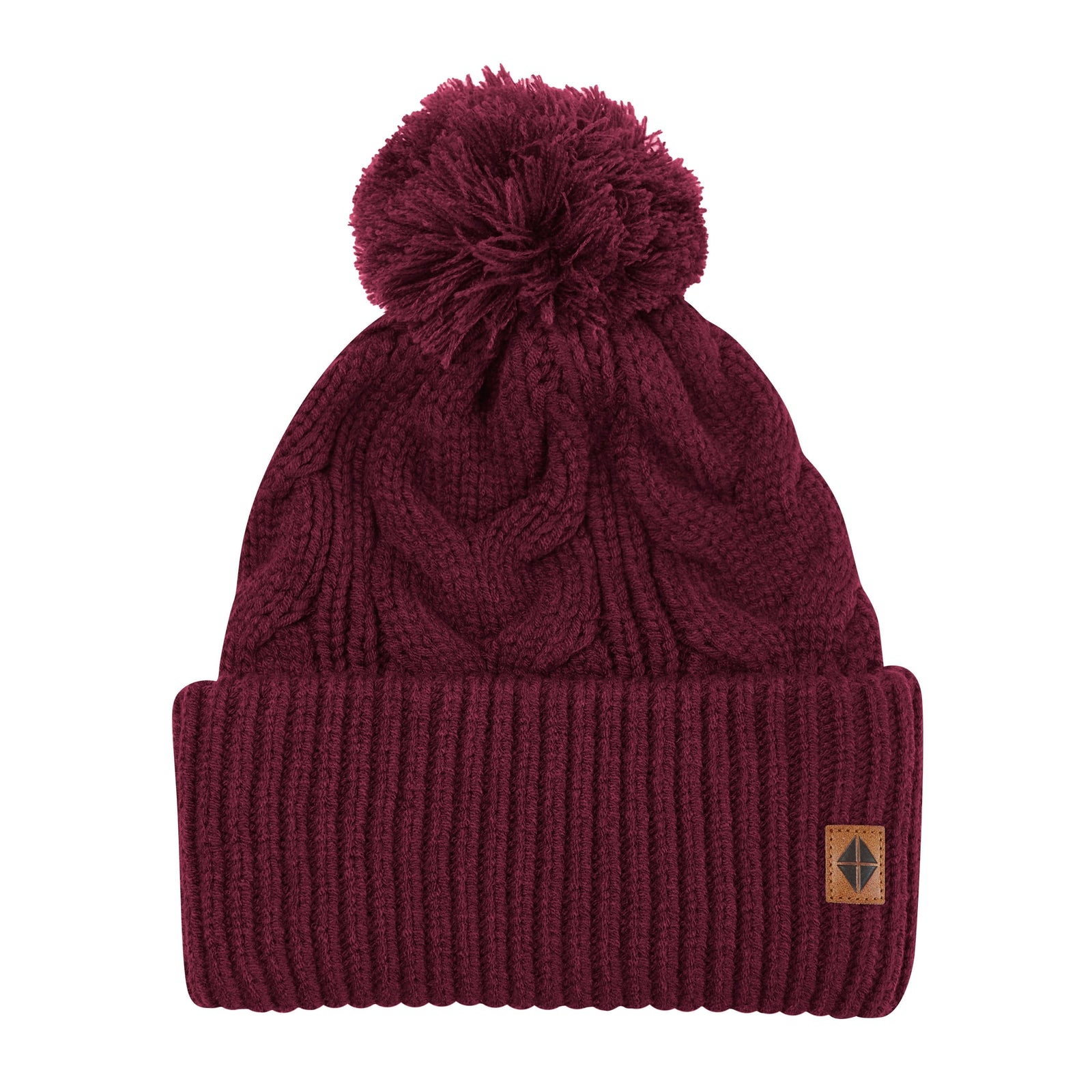Cable Knit Adult Pom Beanie in Burgundy - Image 2