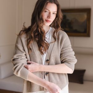 Chunky Knit Women's Cropped Cardigan in Almond