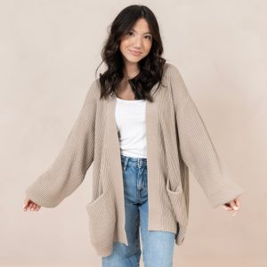 Chunky Knit Women's Oversized Cardigan in Almond