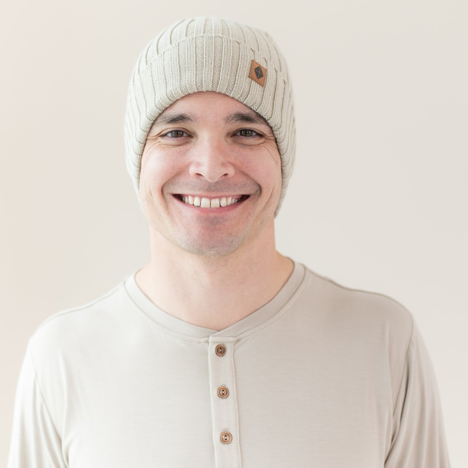Chunky Knit Adult Ribbed Beanie in Almond