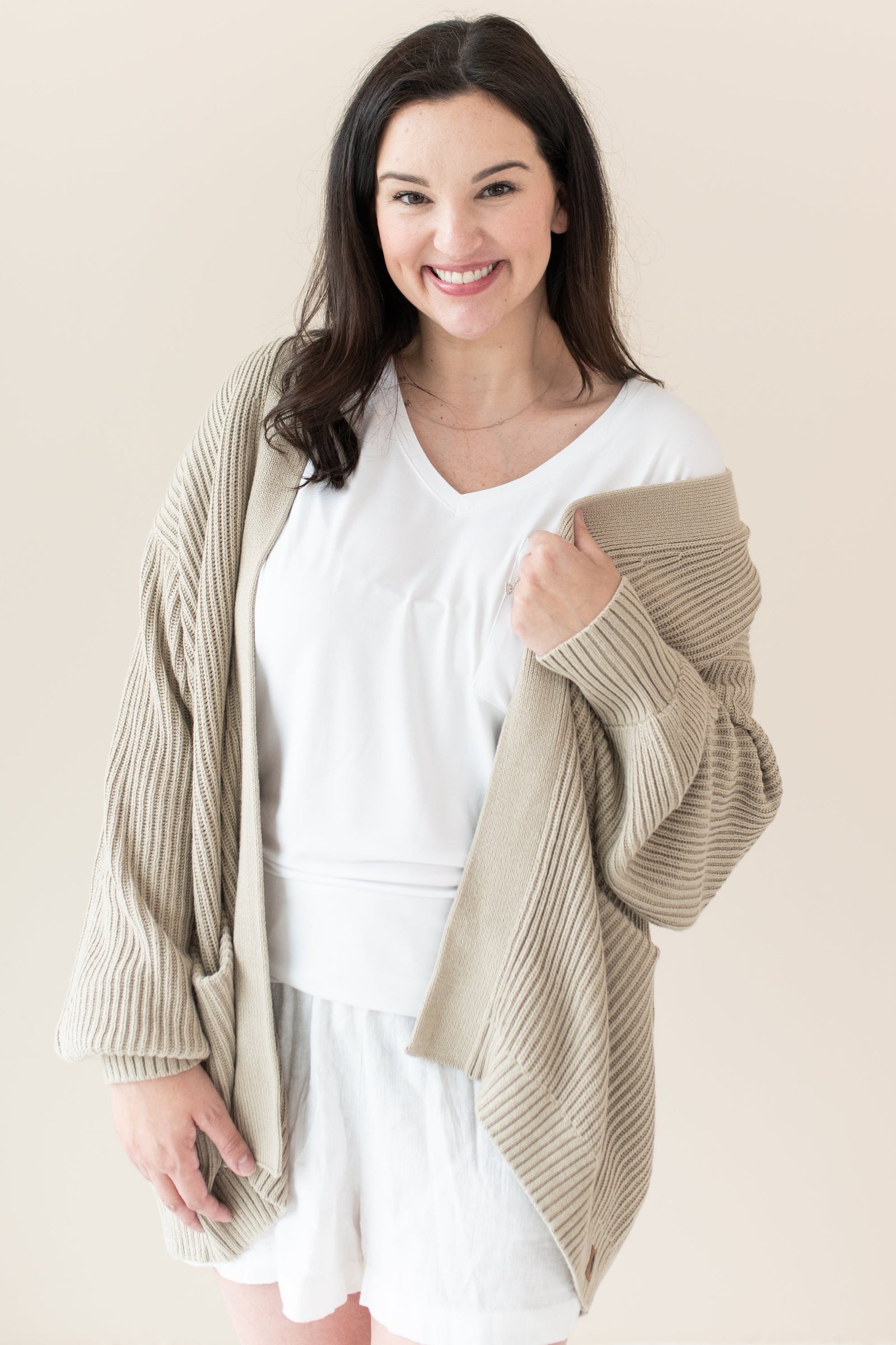 Chunky Knit Women's Oversized Cardigan in Almond - Image 4