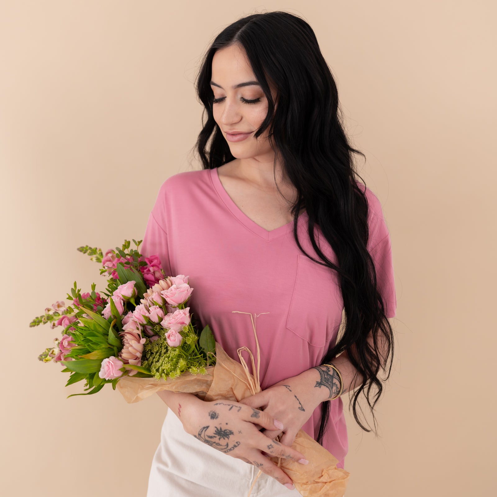 Women's Oversized V-Neck Tee in Apple Blossom - Image 2