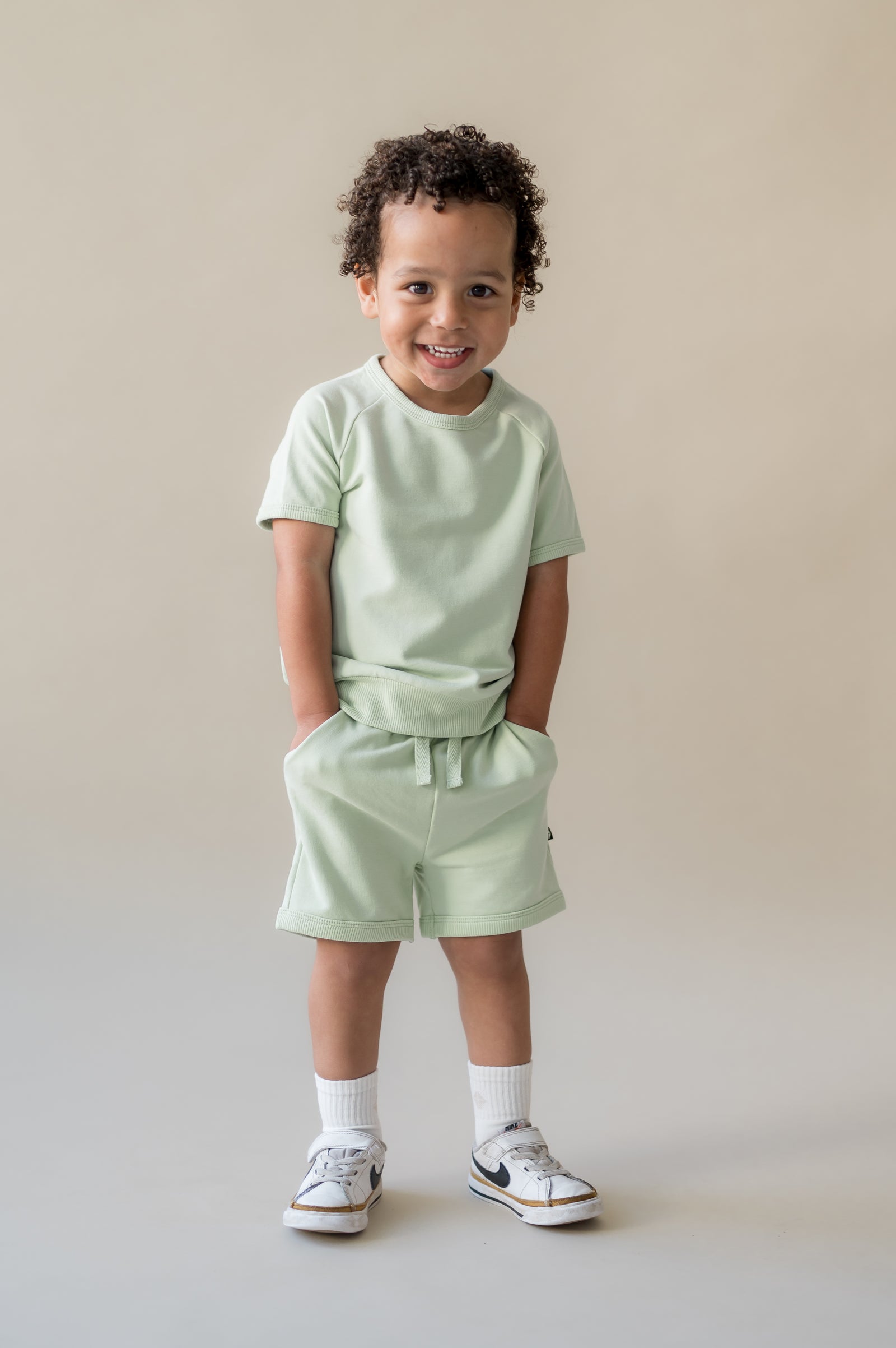 Short Sleeve Jogger Set in Basil - Image 3