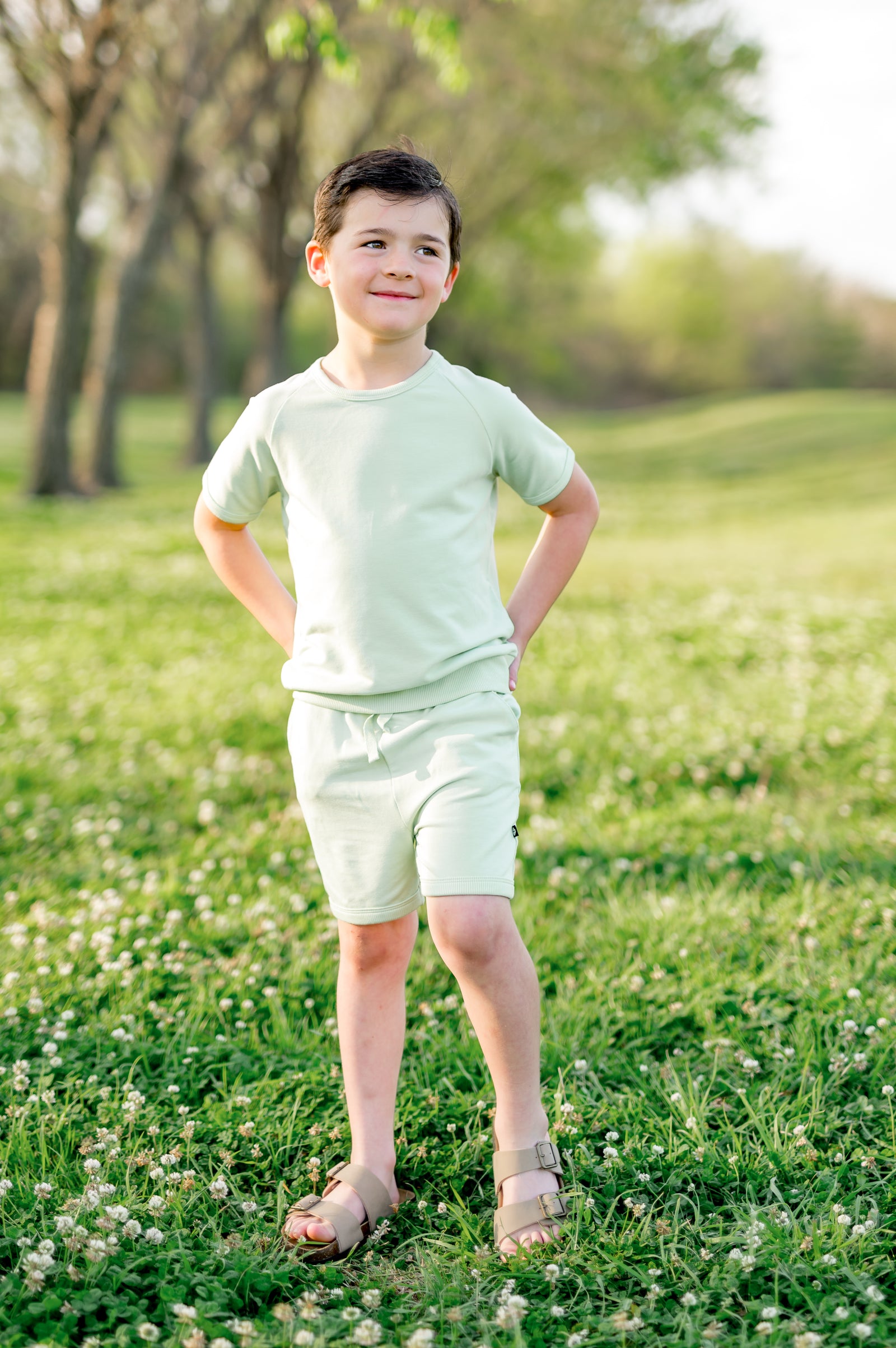Short Sleeve Jogger Set in Basil - Image 5