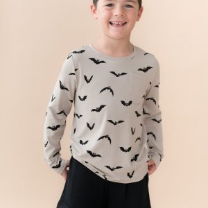 Long Sleeve Toddler Crew Neck Tee in Bats