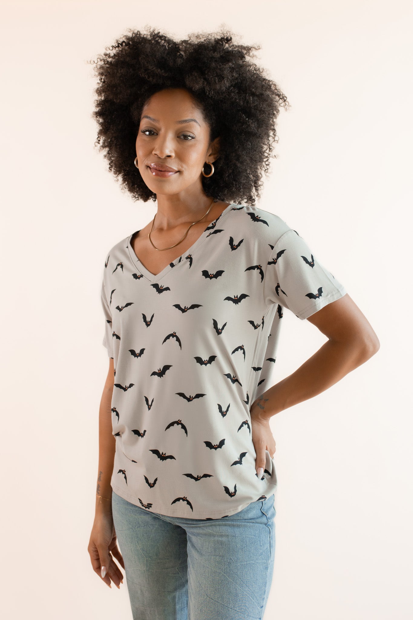 Women's Oversized V-Neck Tee in Bats - Image 2