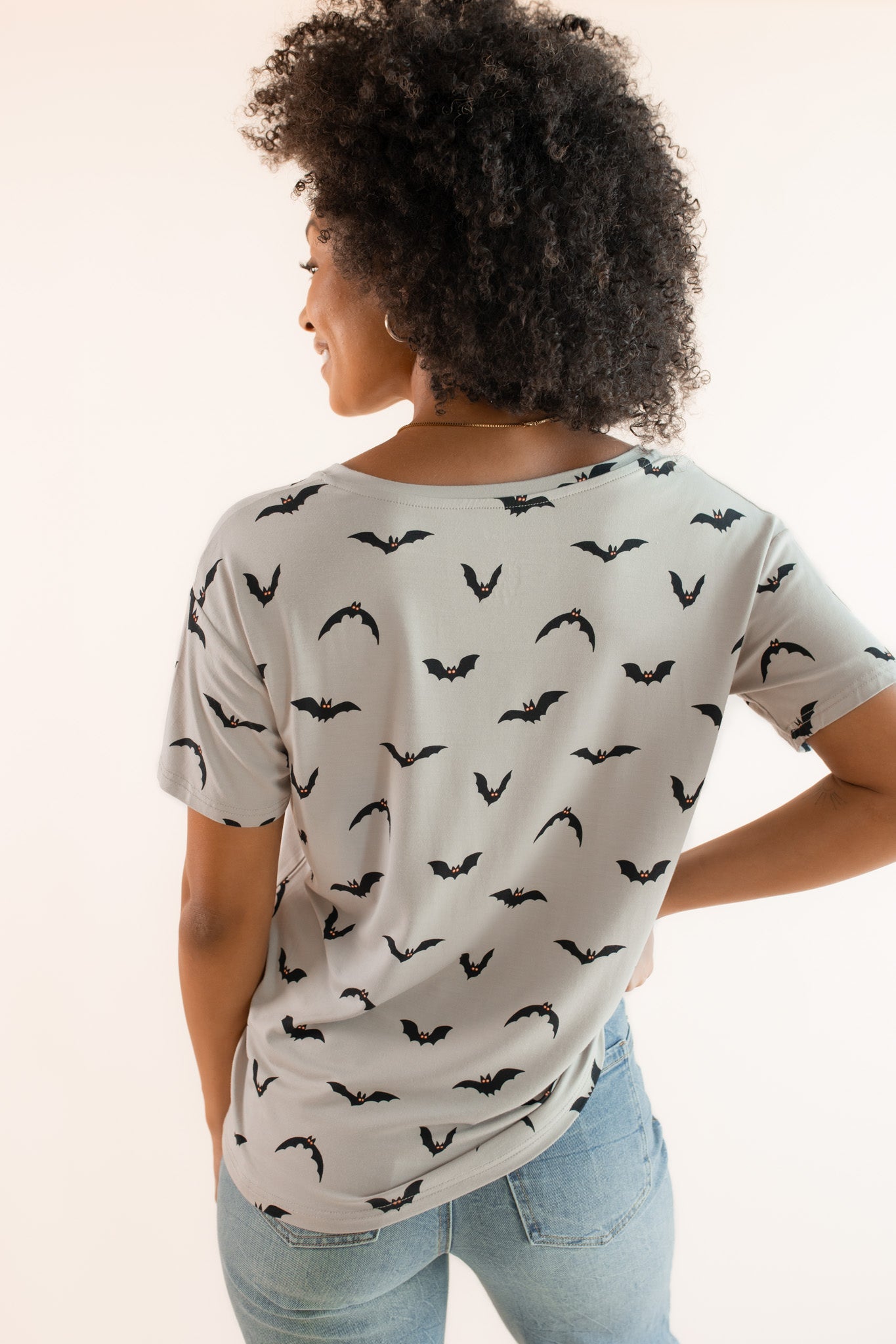 Women's Oversized V-Neck Tee in Bats - Image 3