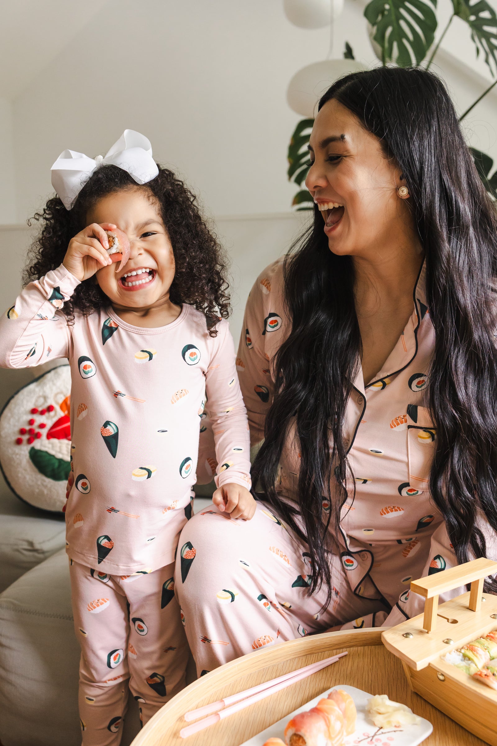 Long-Sleeved Women's Pajama Set in Blush Sushi - Image 2