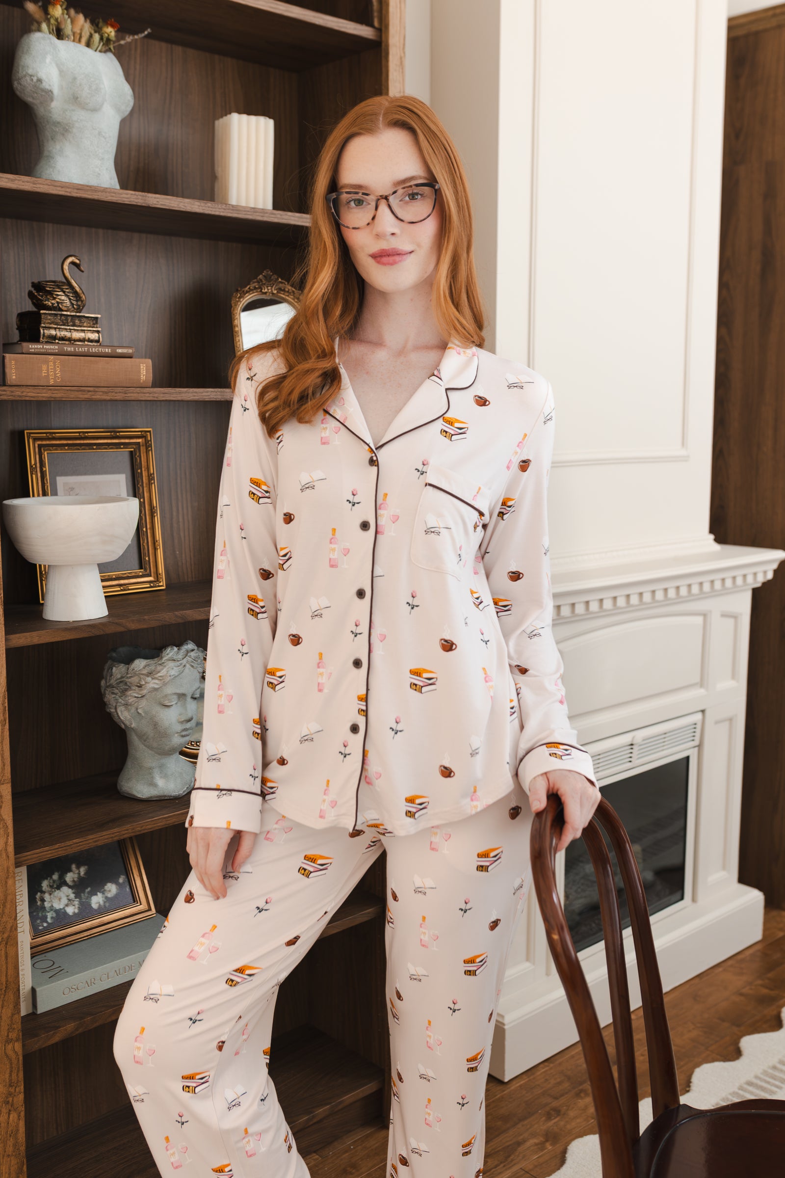 Long-Sleeved Women's Pajama Set in Book Club
