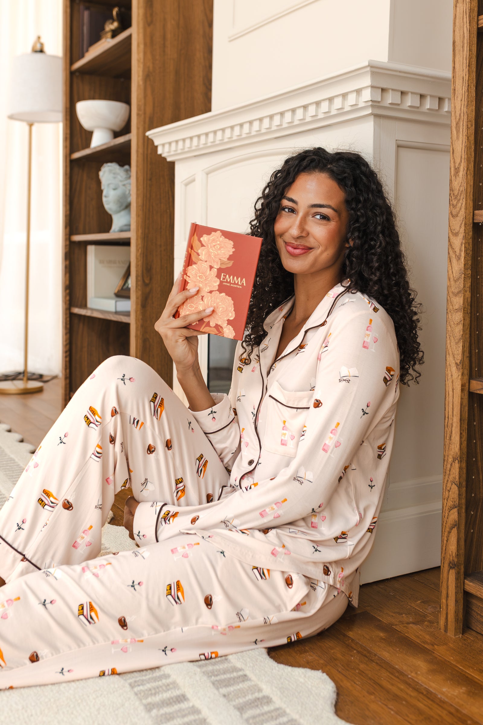 Long-Sleeved Women's Pajama Set in Book Club - Image 3