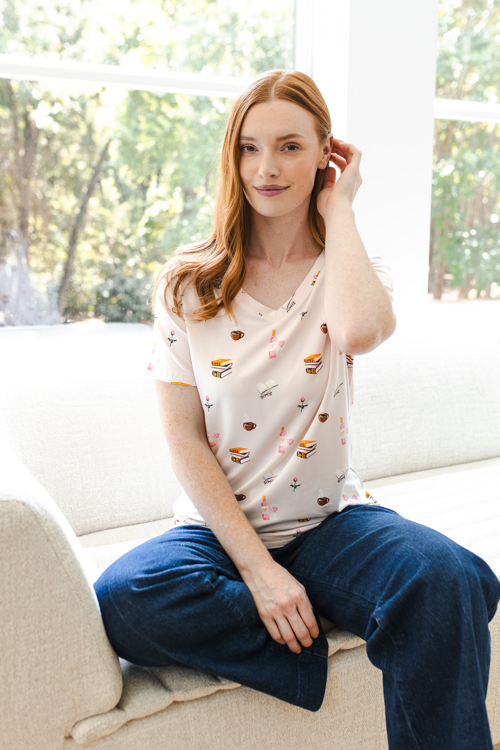 Women's Oversized V-Neck Tee in Book Club - Image 2